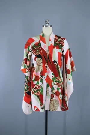 1920s Vintage Haori Kimono Jacket / White Floral