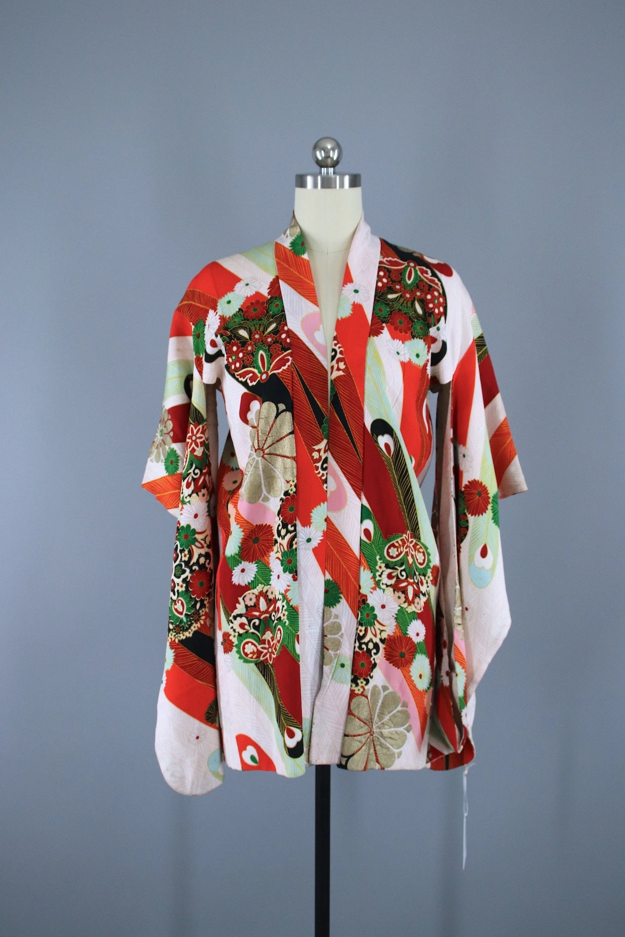 1920s Vintage Haori Kimono Jacket / White Floral