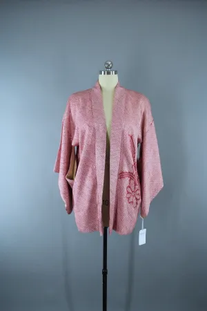 1950s Vintage Silk Haori Kimono Jacket Pink Mauve Floral Shibori