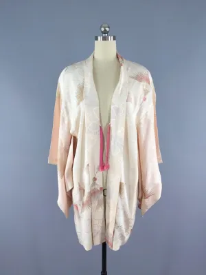 1950s Vintage Silk Kimono Cardigan / Embroidered Fans