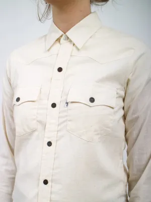 1970s White Cotton Snap Front Western Style Levi's Shirt orange tab