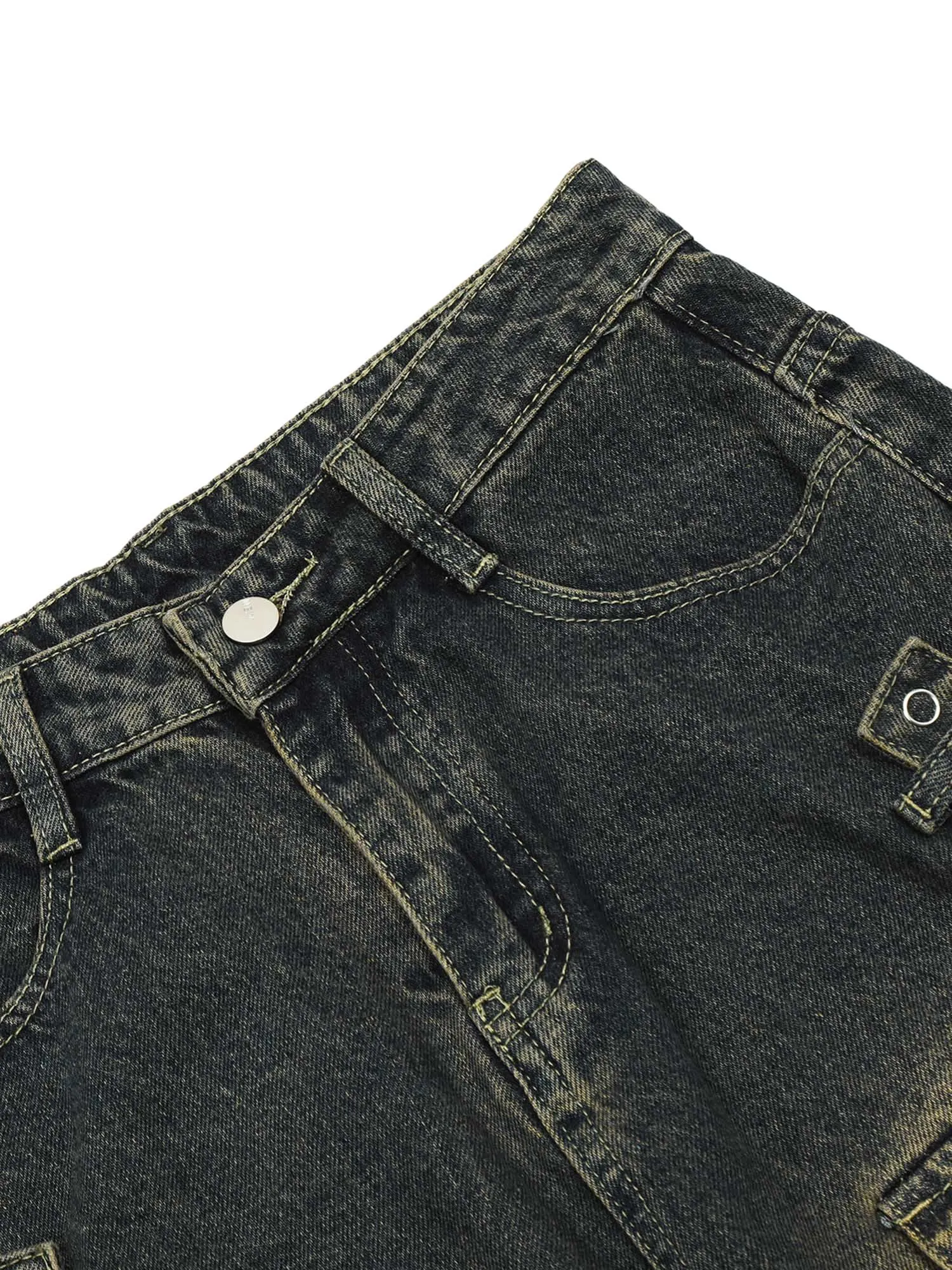 1984 Vintage Washed Web Rivets Hip-Hop Jeans