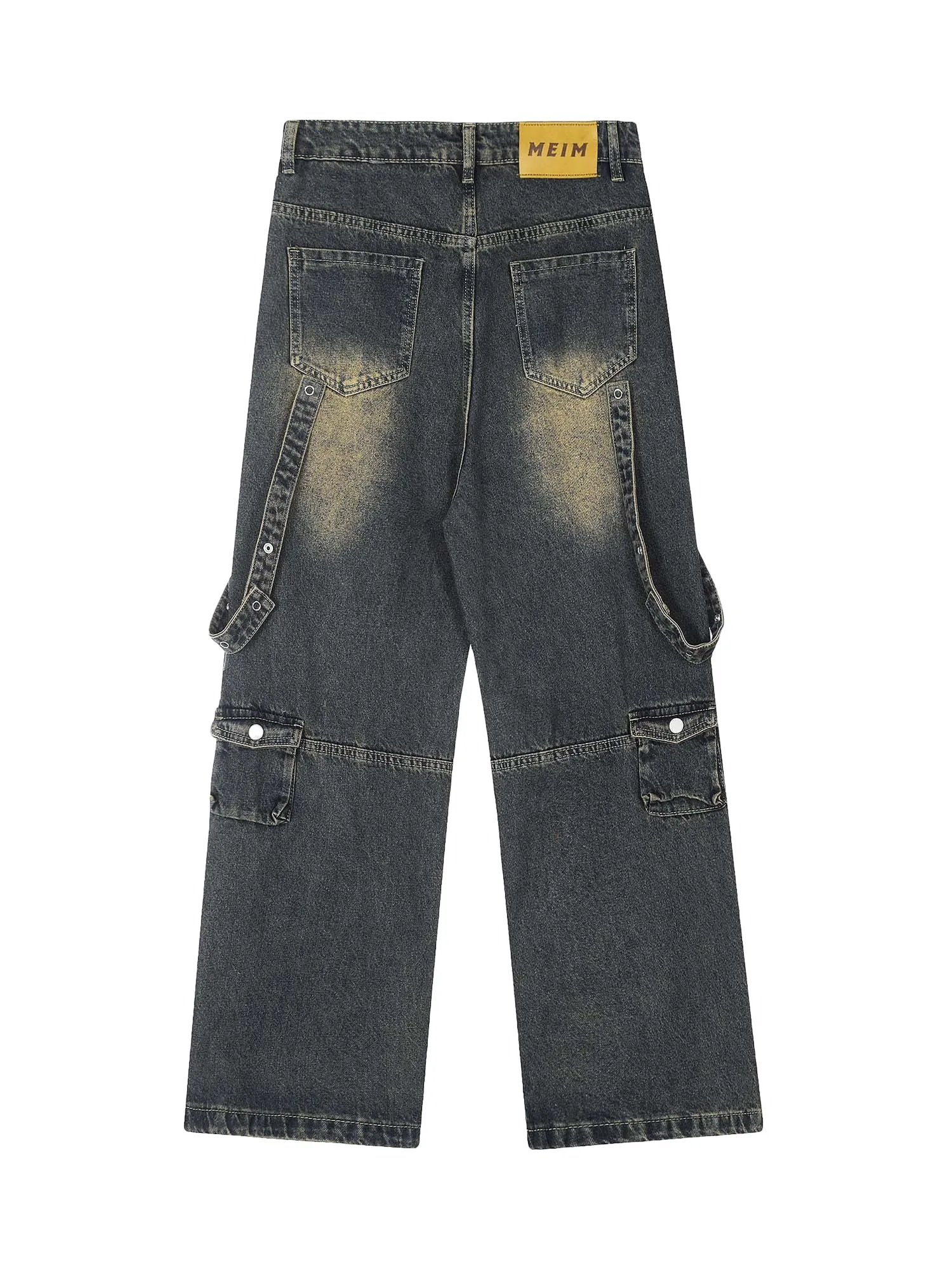 1984 Vintage Washed Web Rivets Hip-Hop Jeans