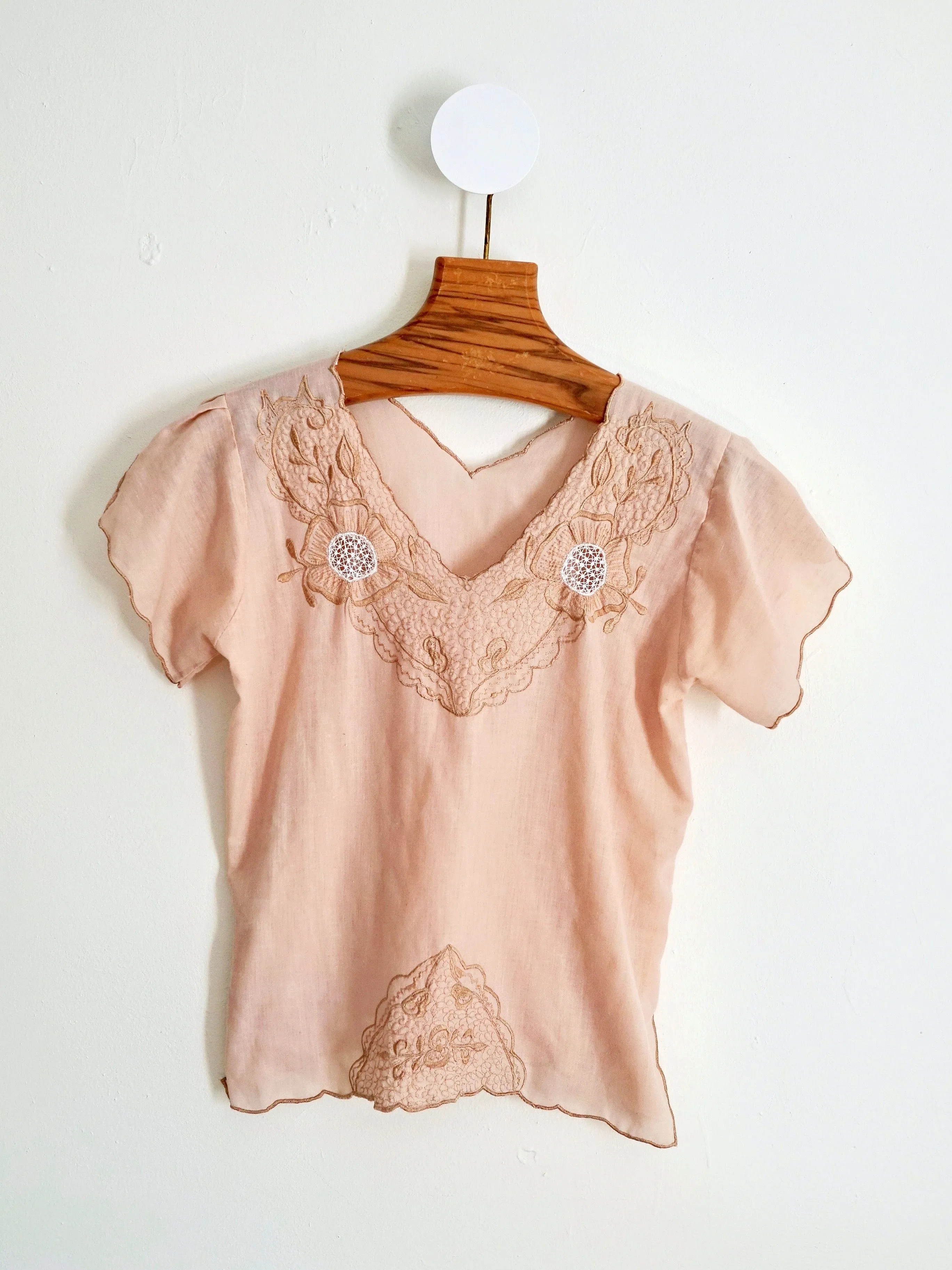 70's Nude Embroidered Top