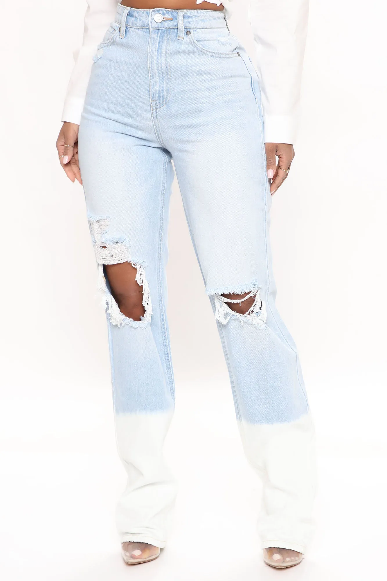 90's Ombre High Rise Boyfriend Jeans - Light Blue Wash