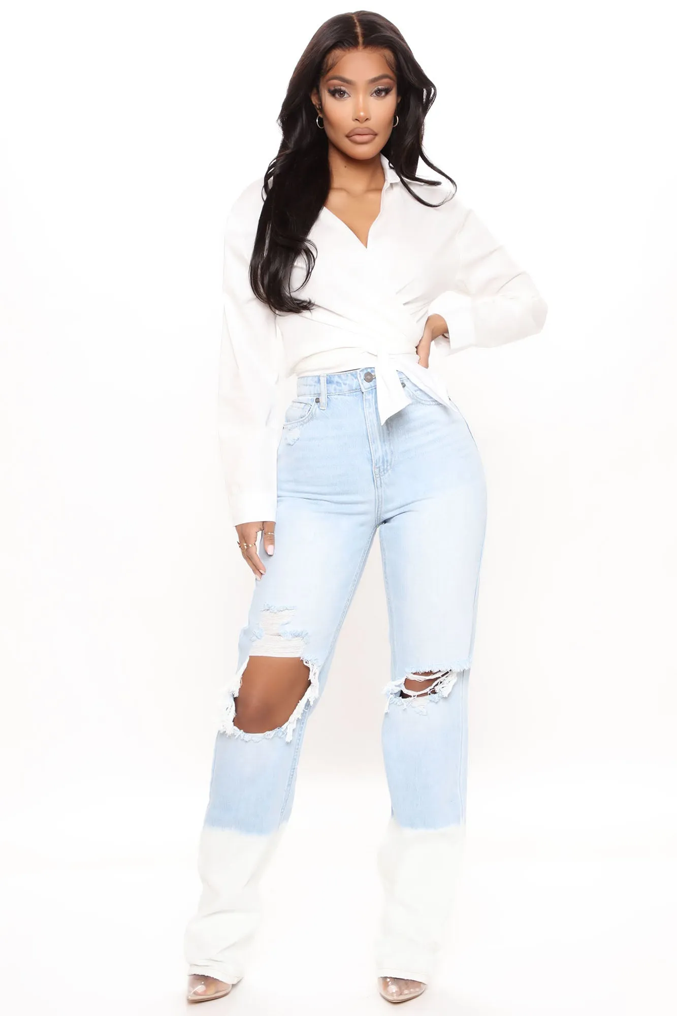 90's Ombre High Rise Boyfriend Jeans - Light Blue Wash