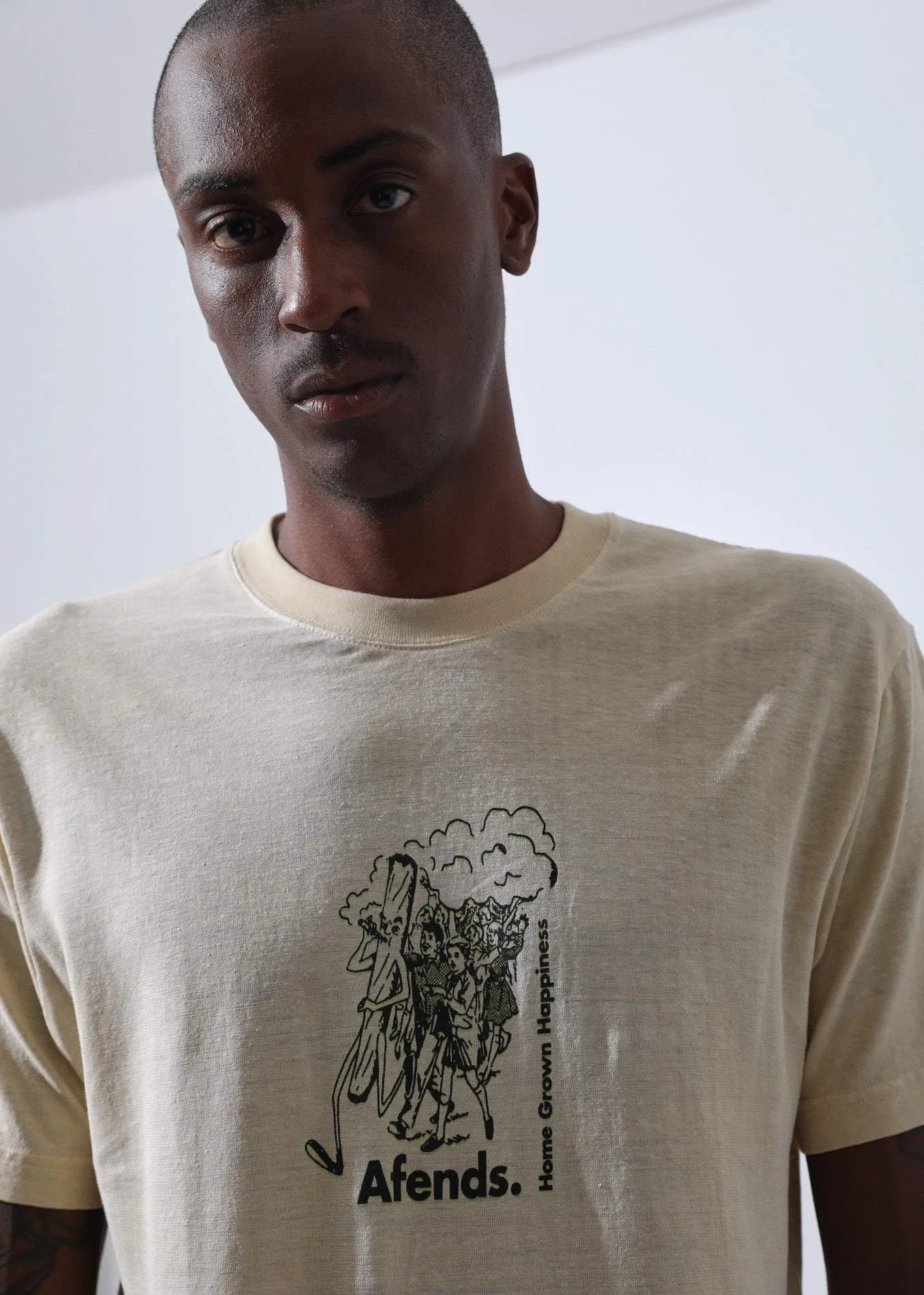 Afends Mens Follow The Leader - Hemp Retro Fit Tee - Moonbeam