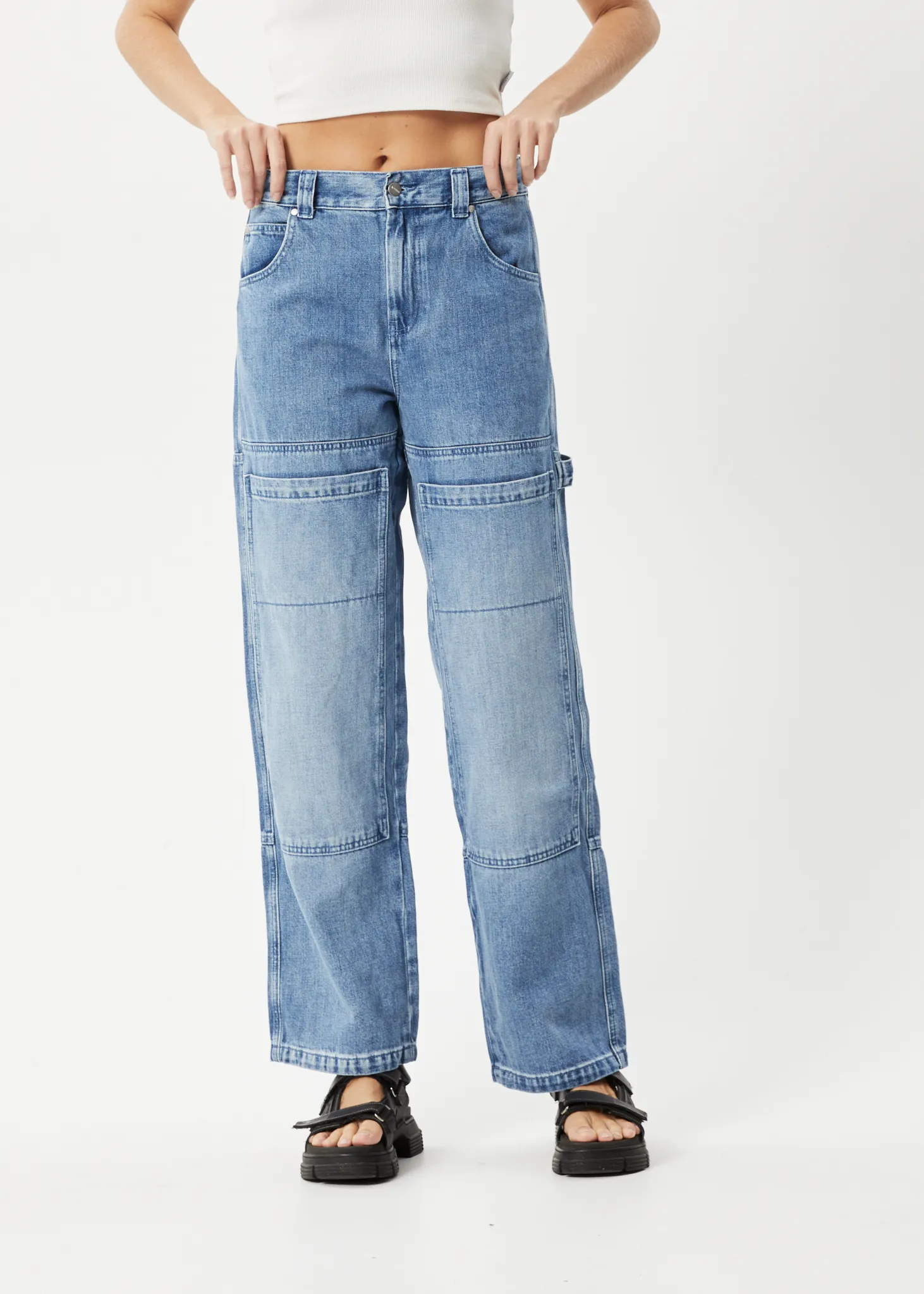 Afends Womens Moss - Hemp Denim Carpenter Jeans - Worn Blue