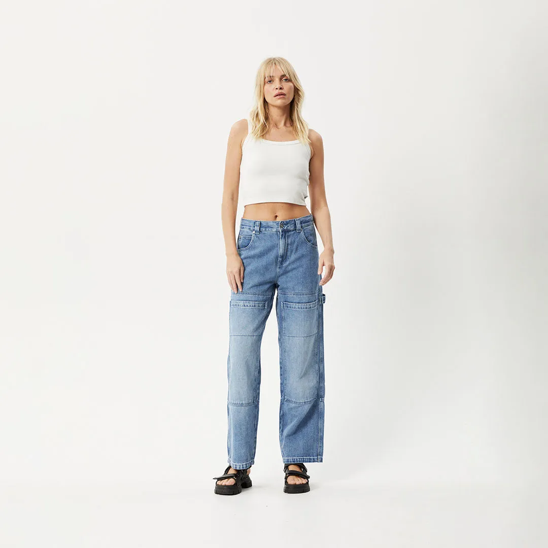 Afends Womens Moss - Hemp Denim Carpenter Jeans - Worn Blue