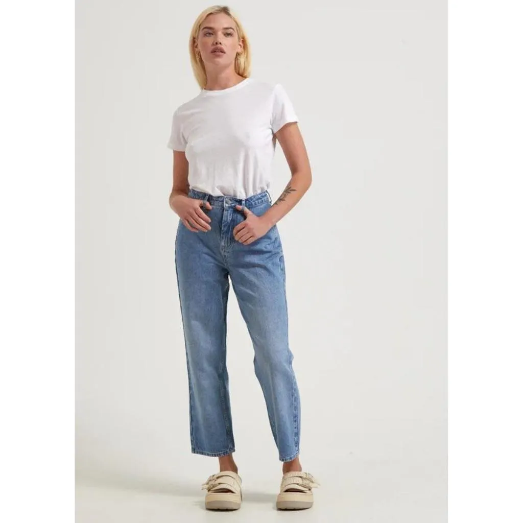 Afends Womens Shelby Hemp Denim Wide Leg Jeans - Worn Blue