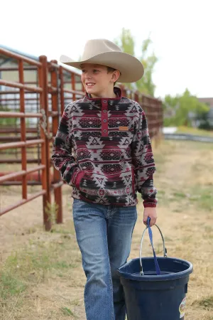 Almost Gone✨ Boy's Gray Aztec Fleece Pullover