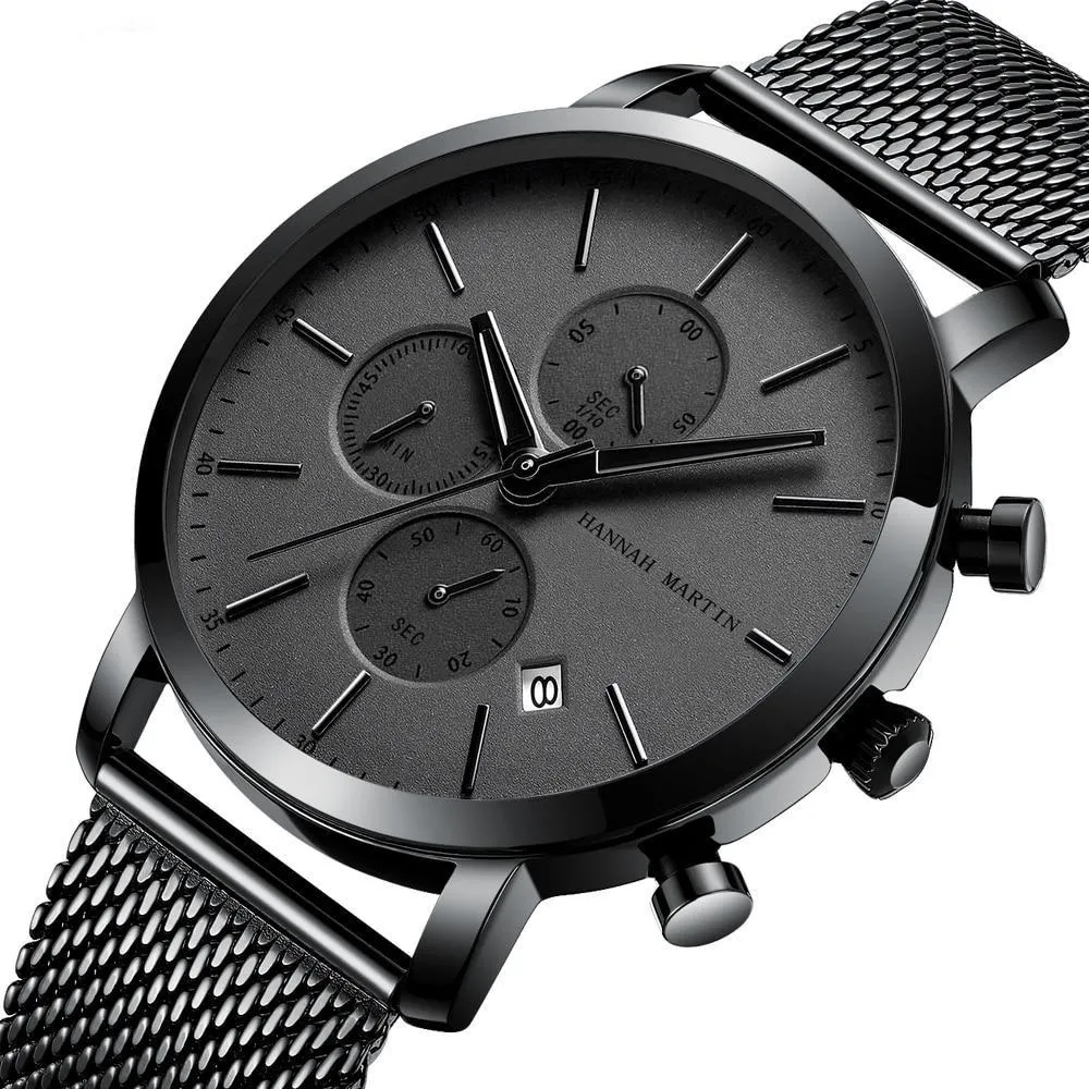 Amalfi Minimalist Matte Black Chronograph Watch