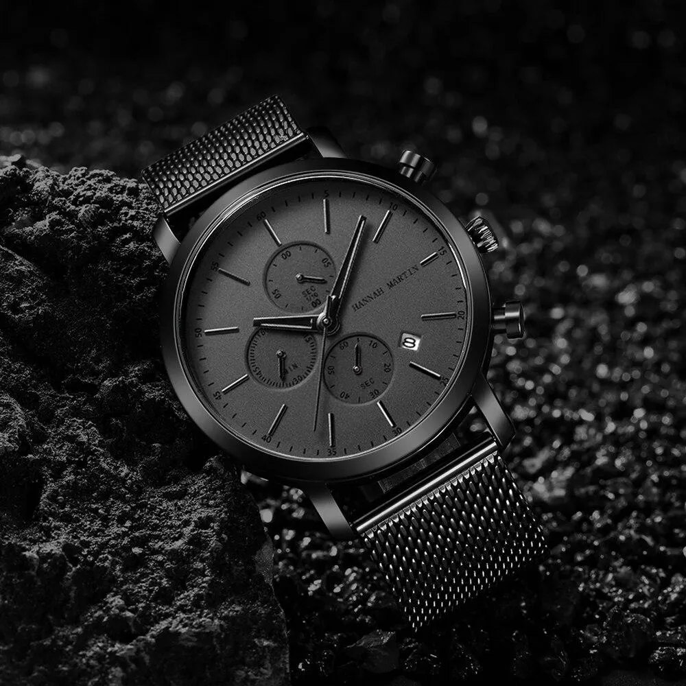 Amalfi Minimalist Matte Black Chronograph Watch