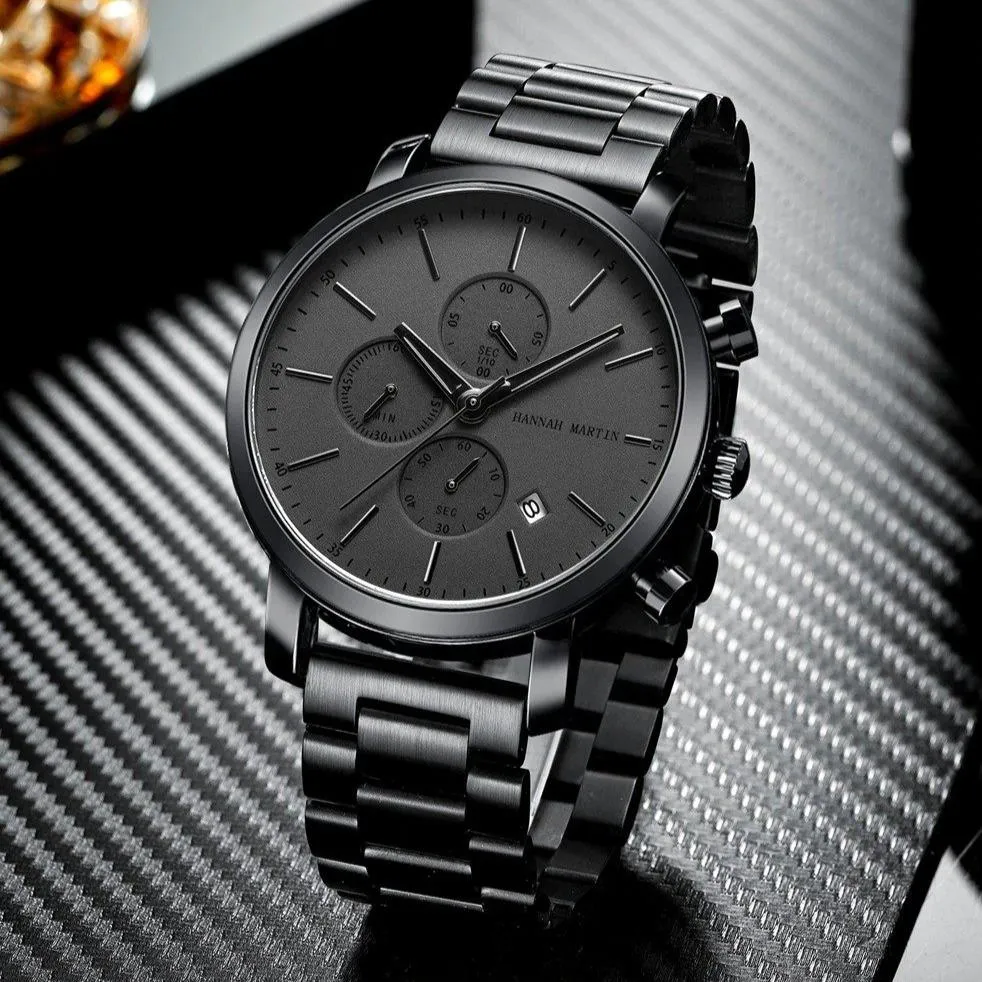 Amalfi Minimalist Matte Black Chronograph Watch