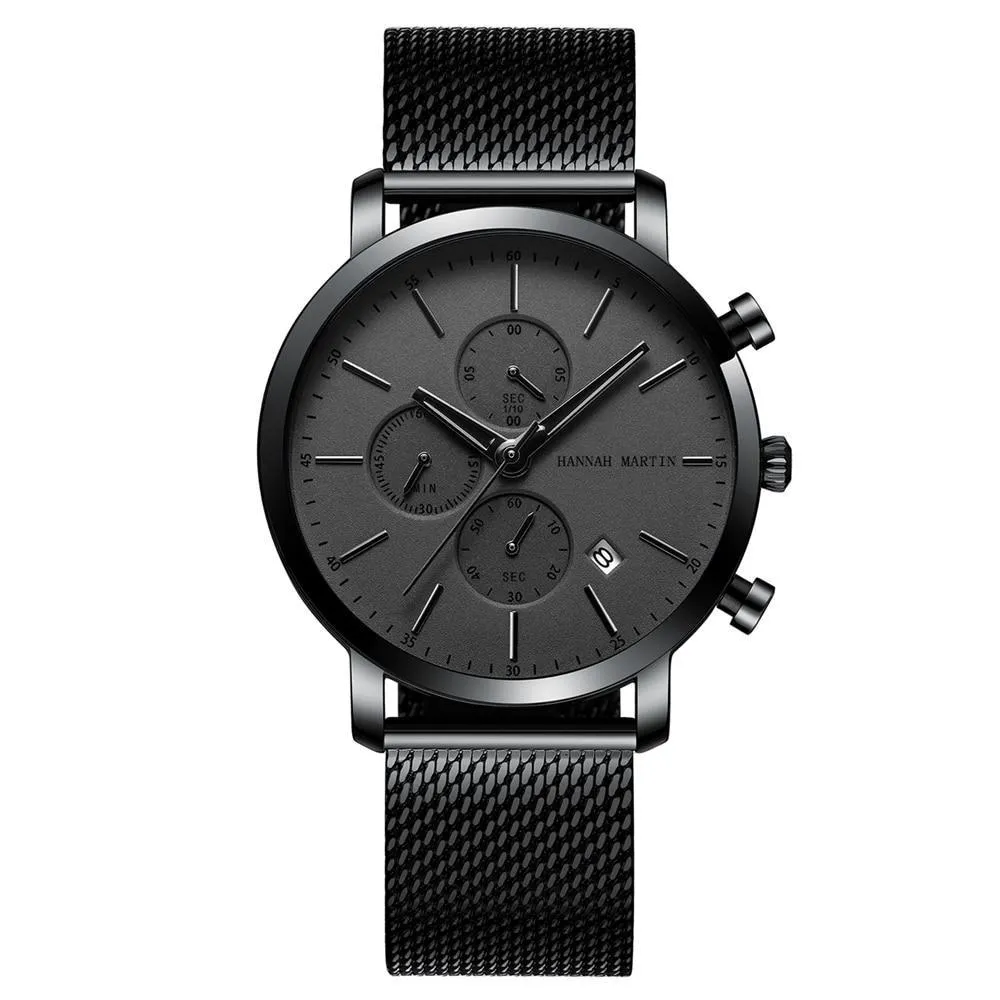 Amalfi Minimalist Matte Black Chronograph Watch