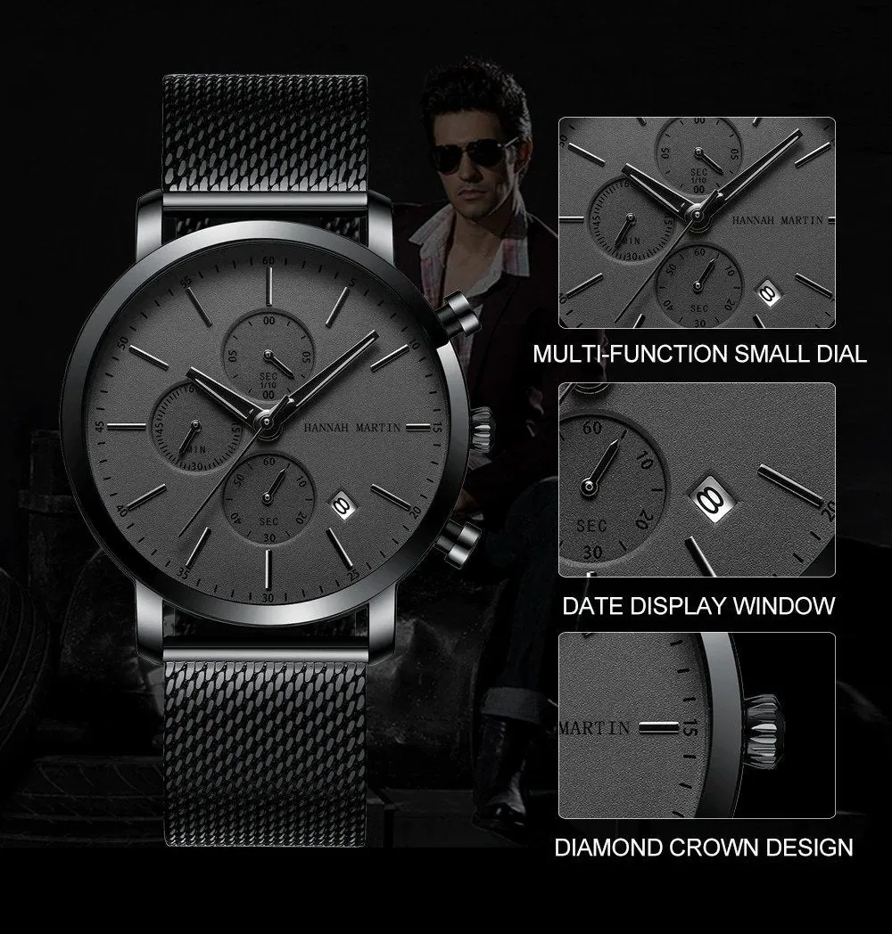 Amalfi Minimalist Matte Black Chronograph Watch