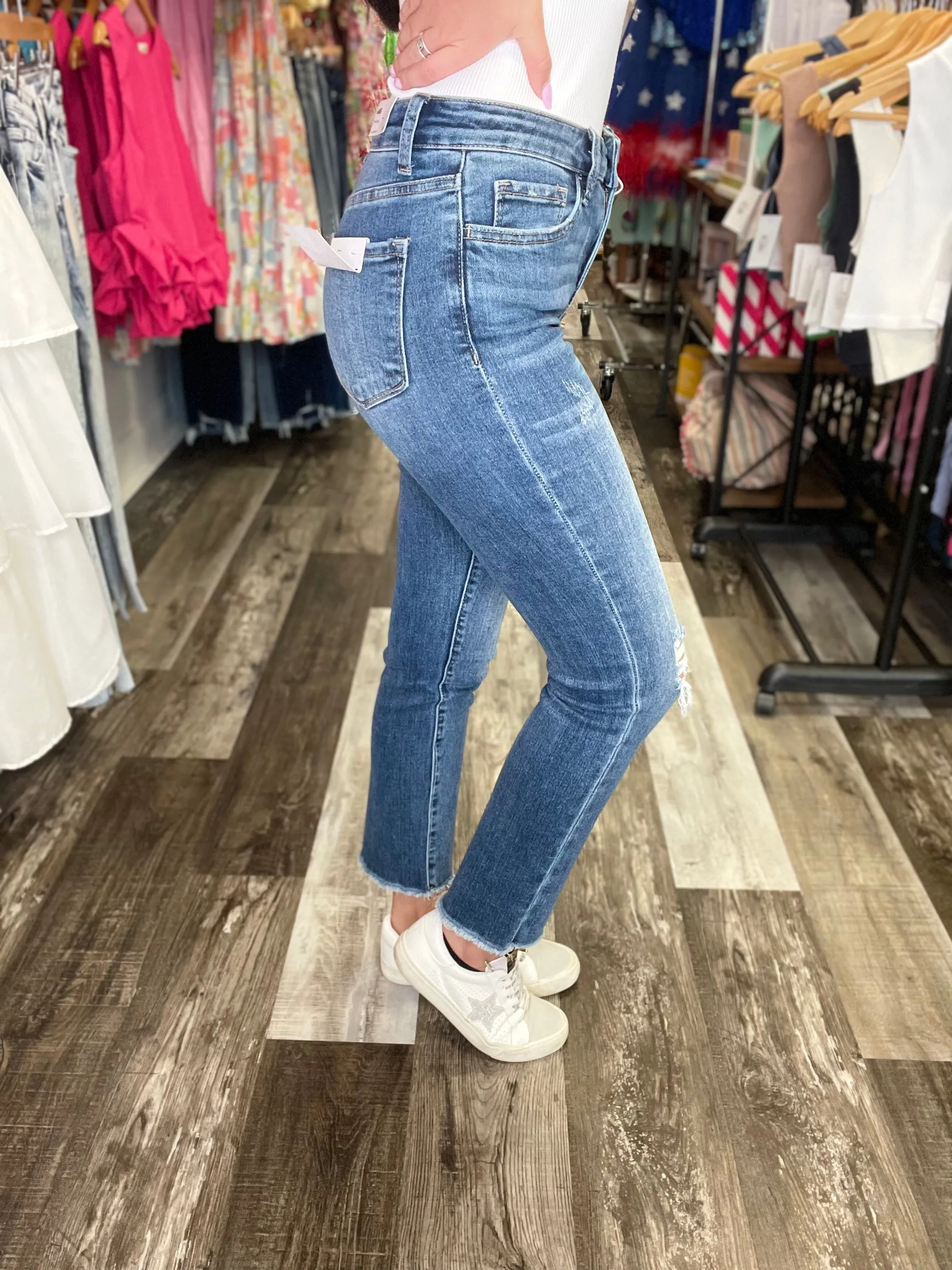 Amber Mid Rise Relaxed Straight Denim