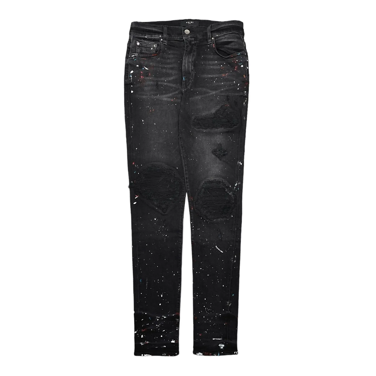 Amiri MX1 Painted Denim Patch Jeans Aged Black