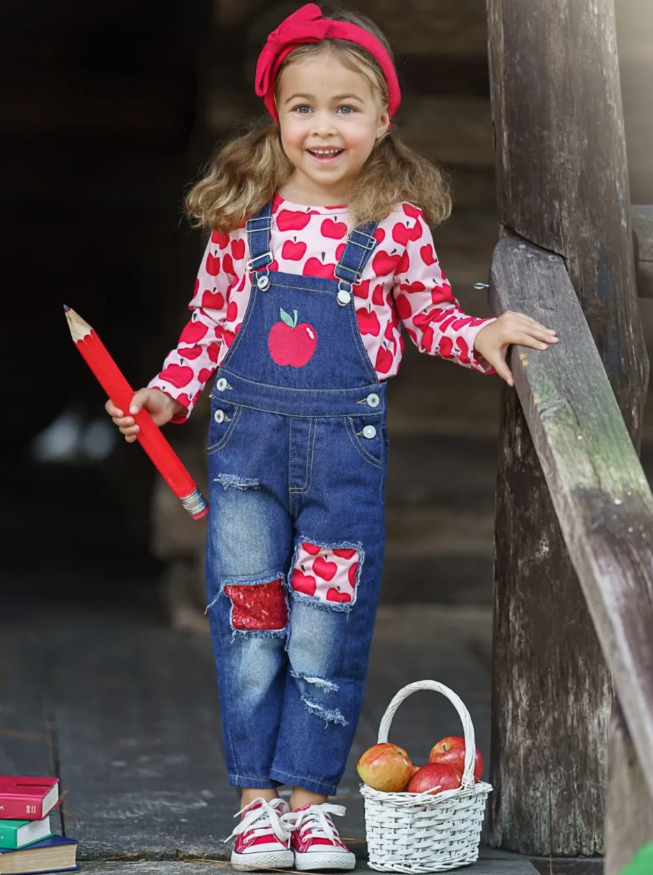 Apple Vision Top And Patched Denim Overall Set