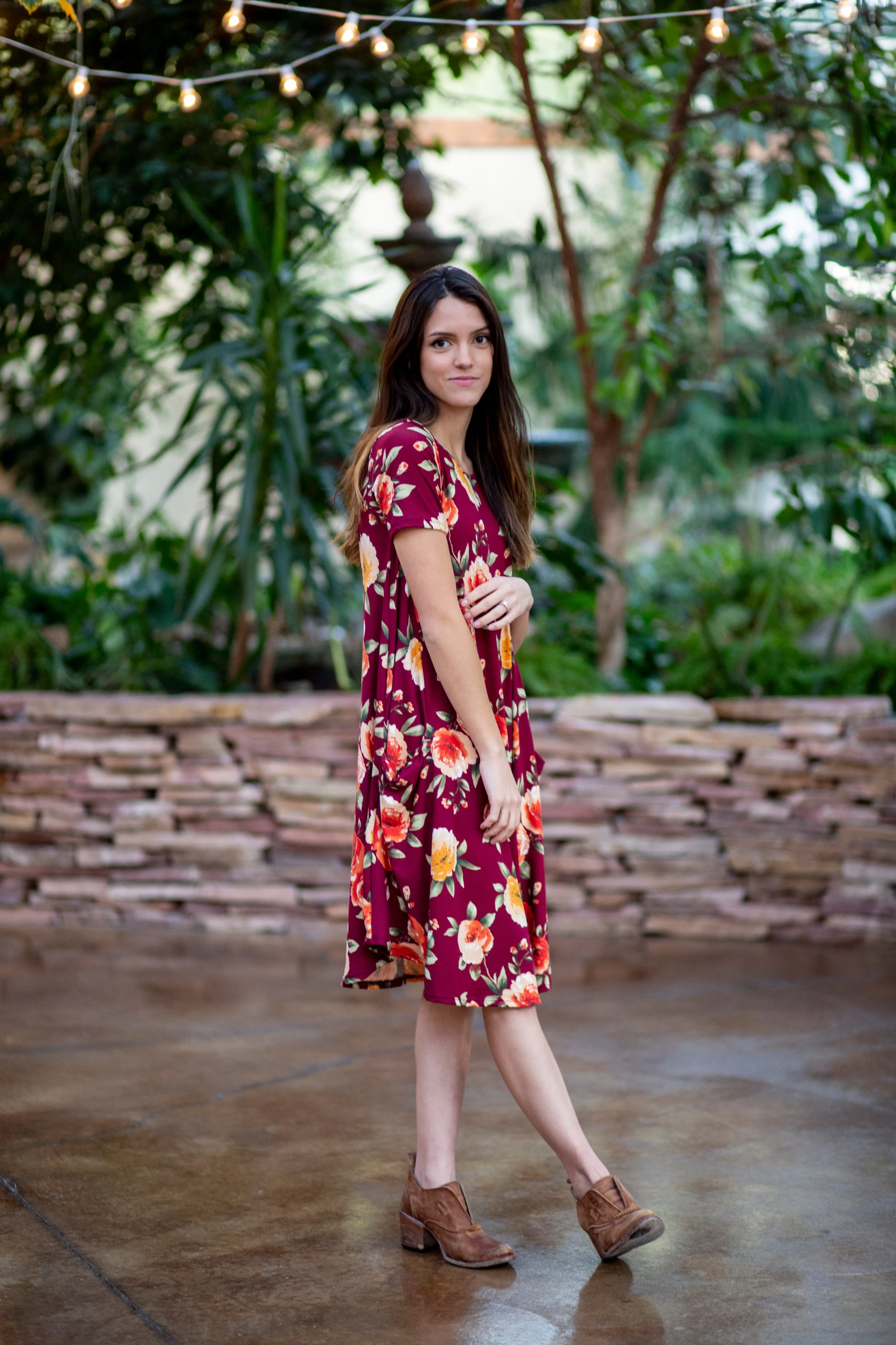 April Dress Deep Red Floral