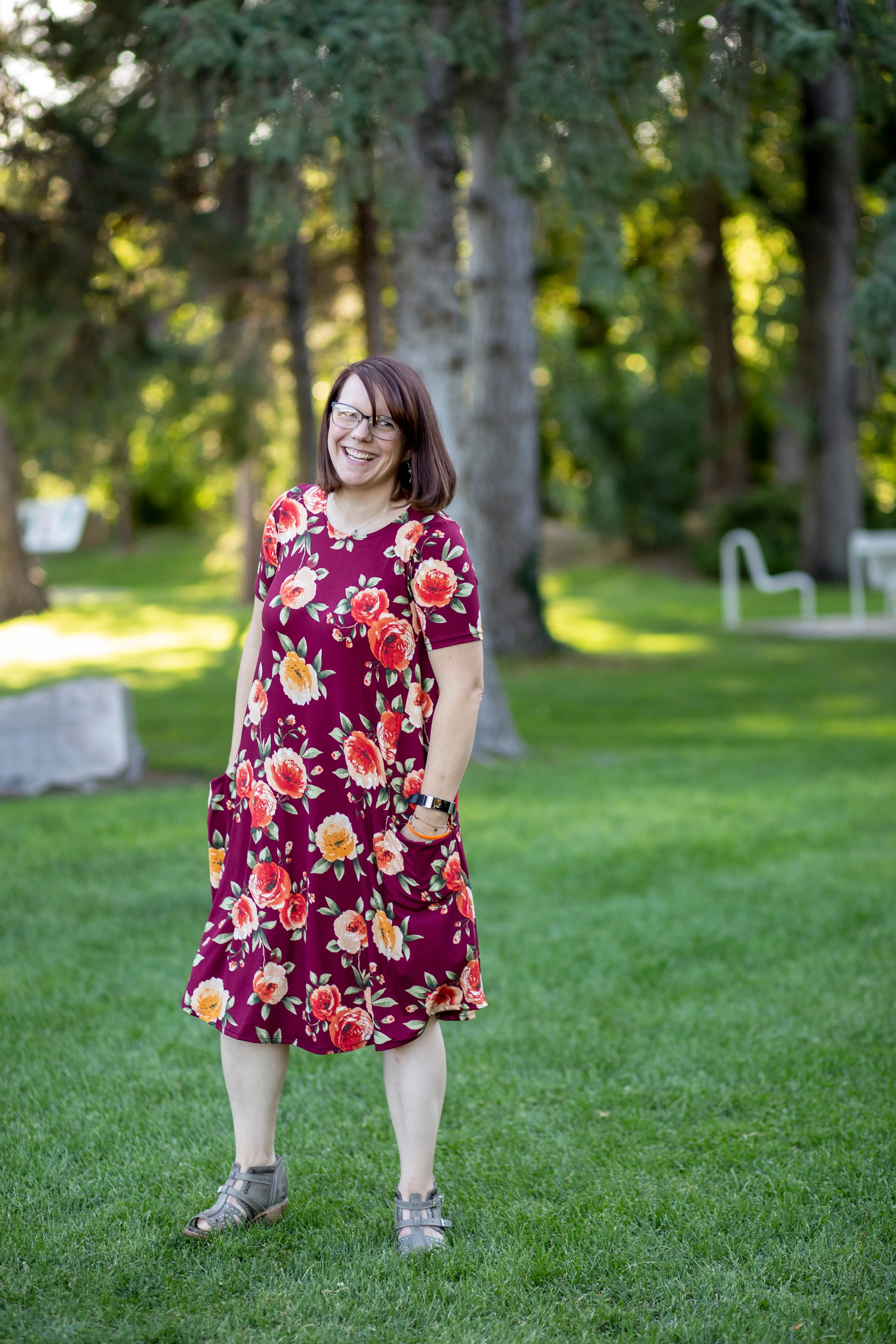 April Dress Deep Red Floral