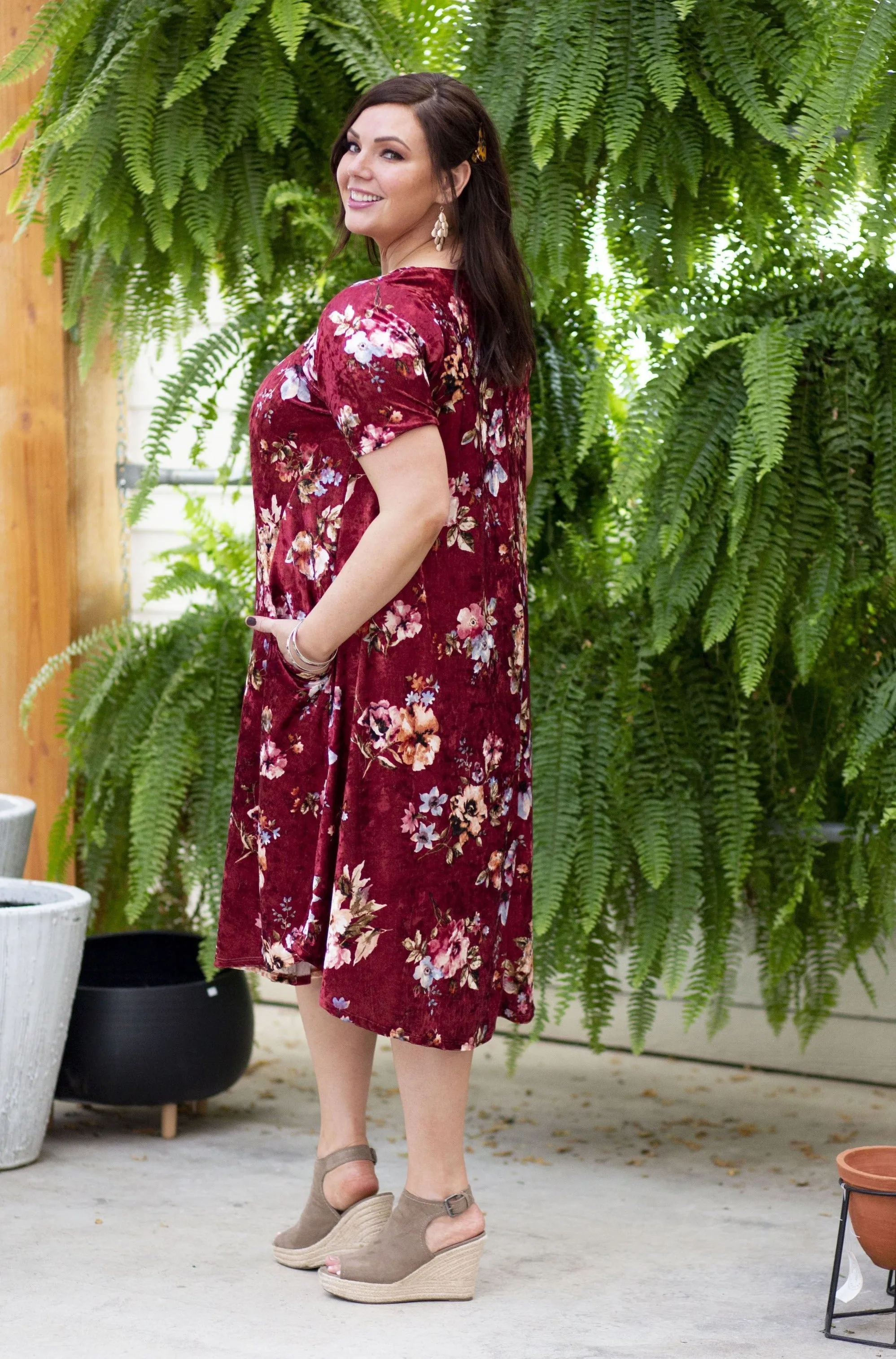 April Dress Scarlet Velvet Floral