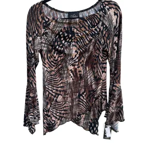 Artex Womens Flowy Semi Sheer Animal Print Black Brown Long Bell Sleeve Top New