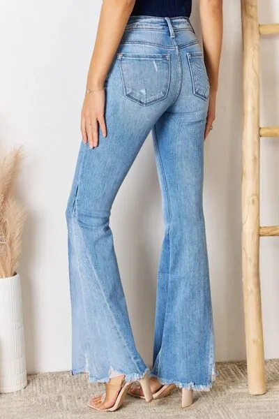 Autum Mid Rise Raw Hem Flare Jeans