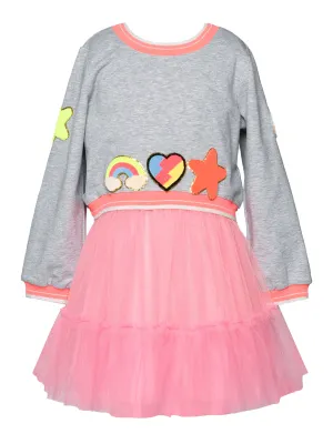 Baby Sara Neon Patches Twofer Dress w/Mesh L/S Dress