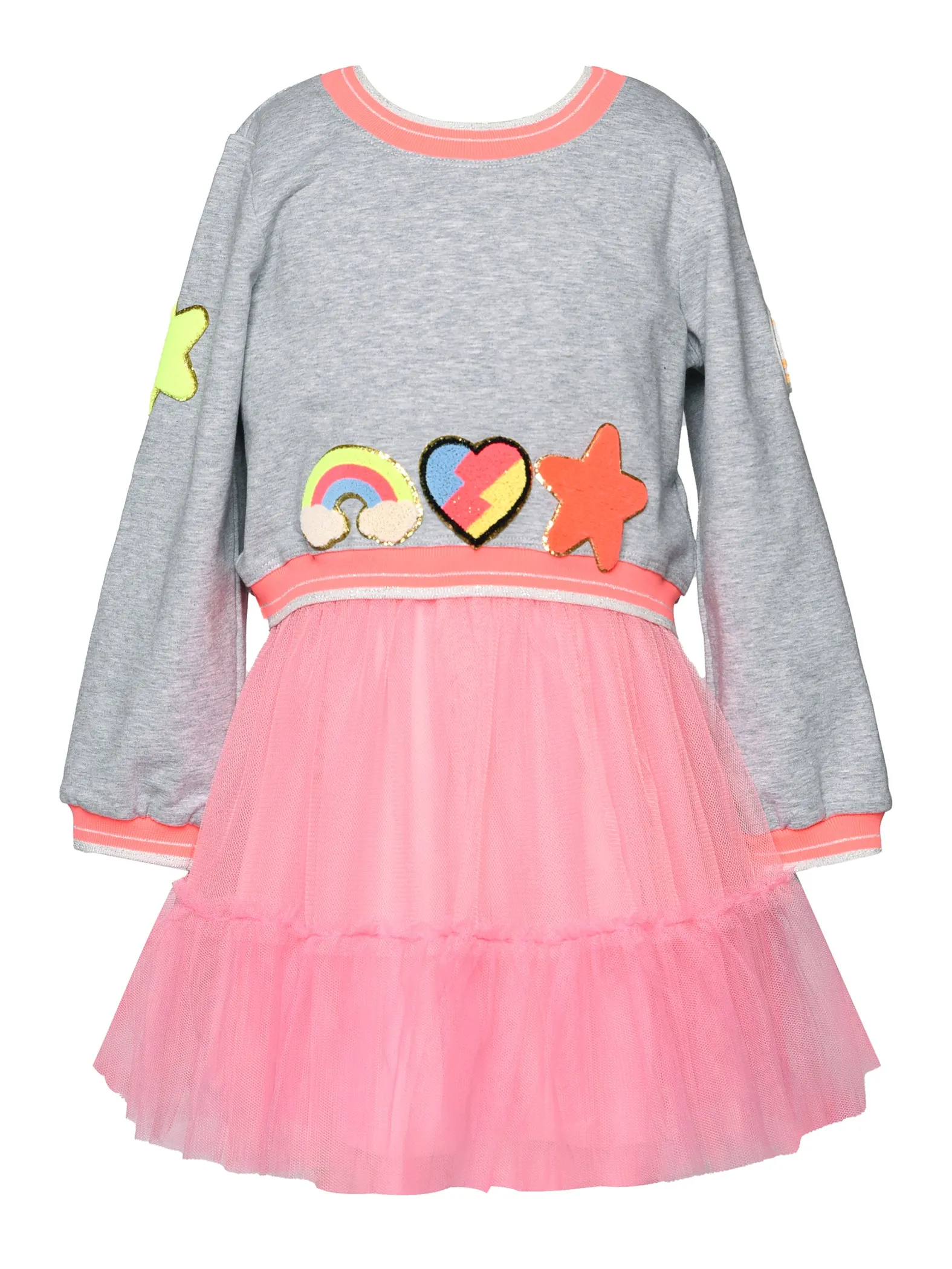 Baby Sara Neon Patches Twofer Dress w/Mesh L/S Dress