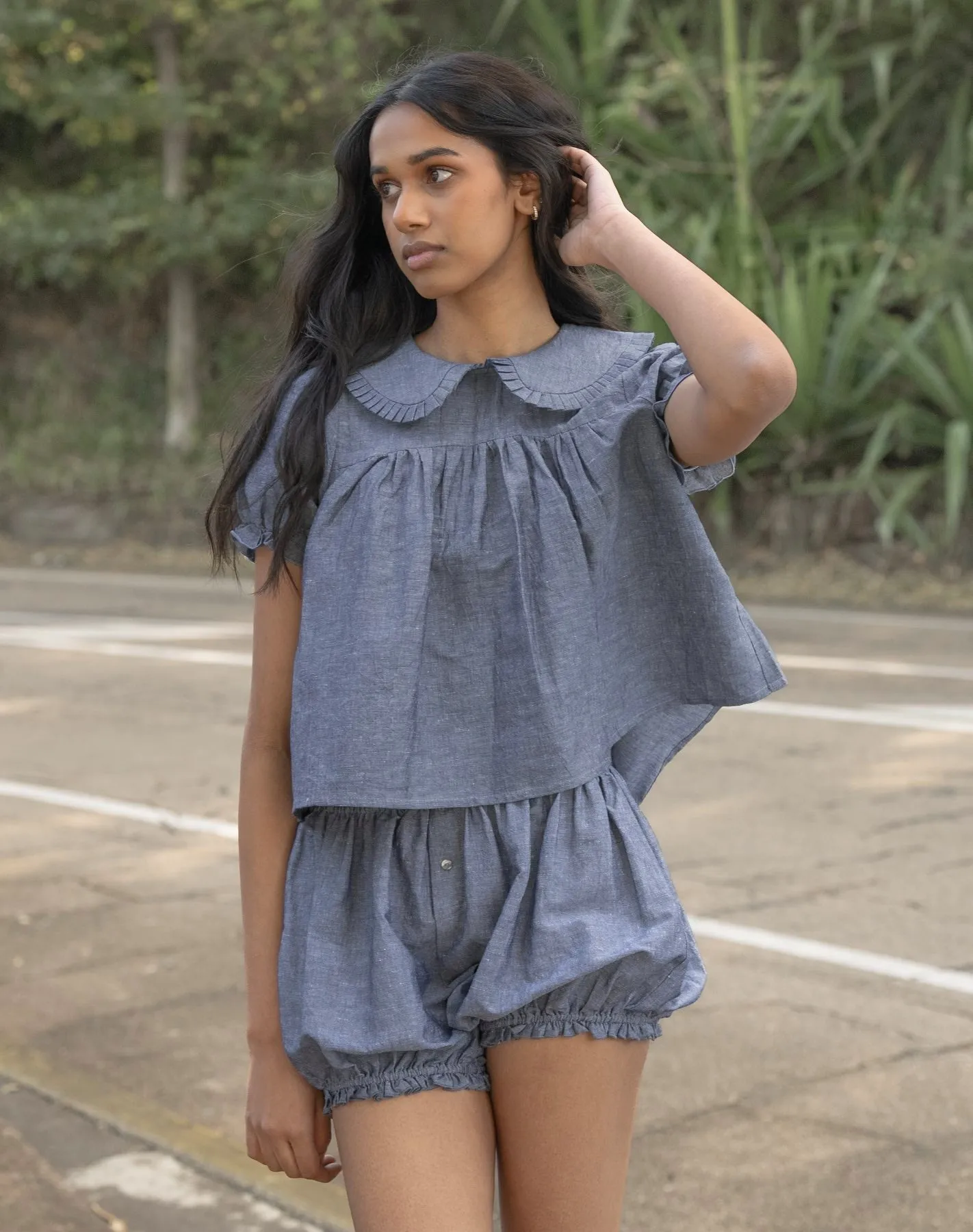 Babydoll Blouse - Denim Blue