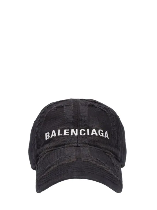 Balenciaga   Distressed cotton denim cap 