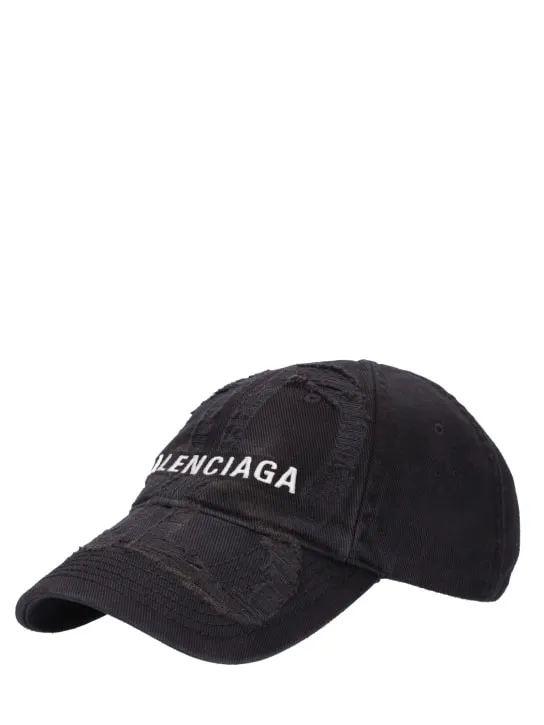 Balenciaga   Distressed cotton denim cap 