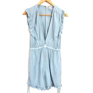 Billabong Chambray Romper with Ruffle Hem and Open Back- Size S