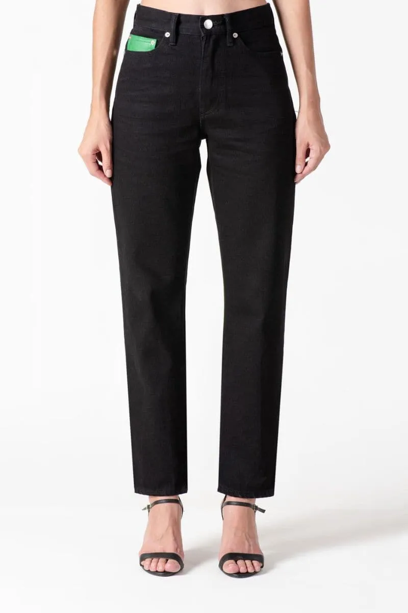 BLACK HIGH-RISE SLIM-LEG JEANS