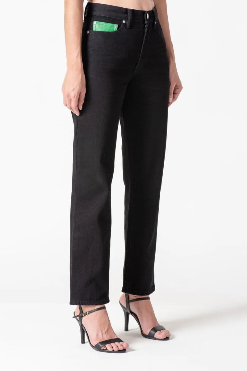 BLACK HIGH-RISE SLIM-LEG JEANS