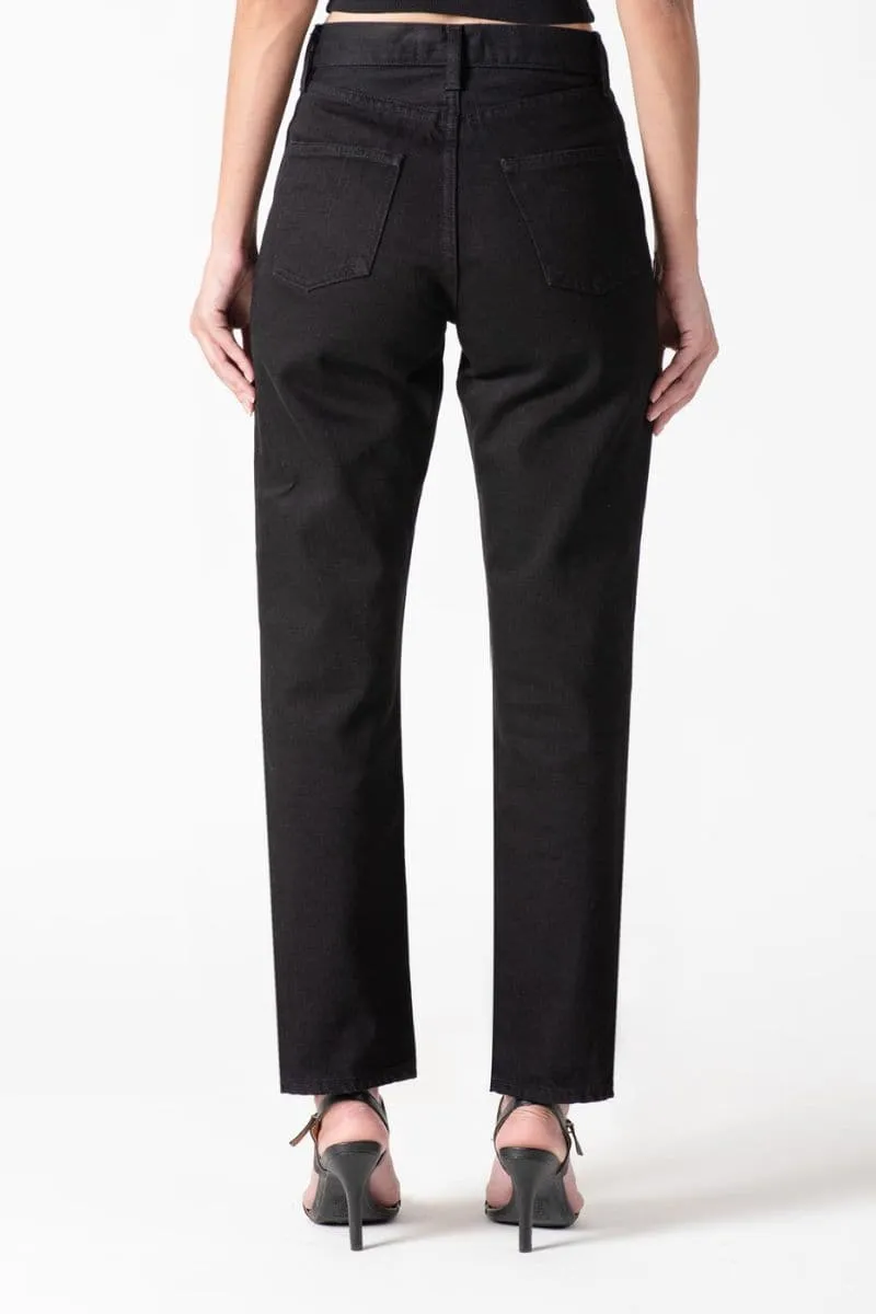 BLACK HIGH-RISE SLIM-LEG JEANS