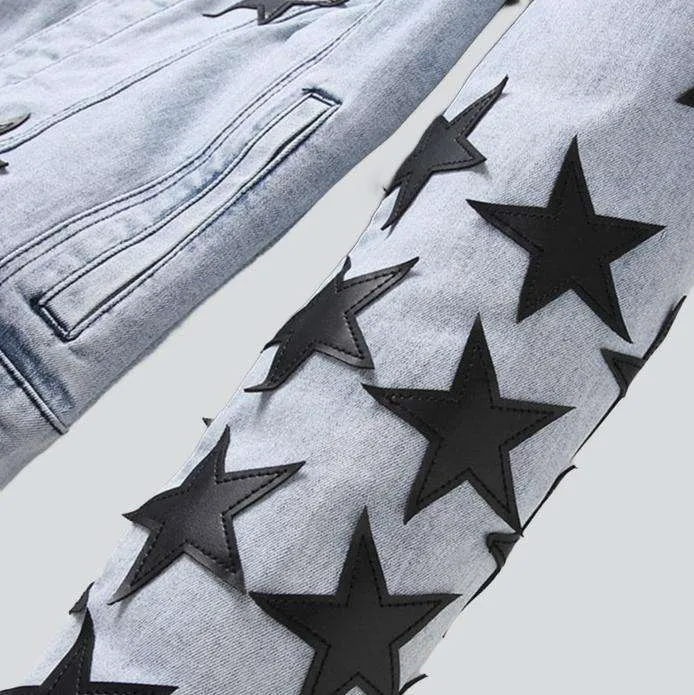 Black stars light denim jacket