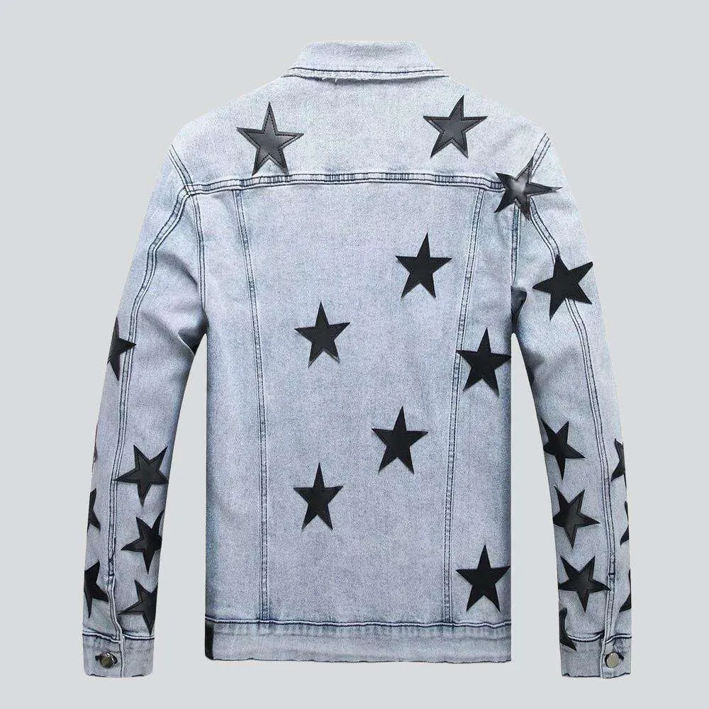 Black stars light denim jacket