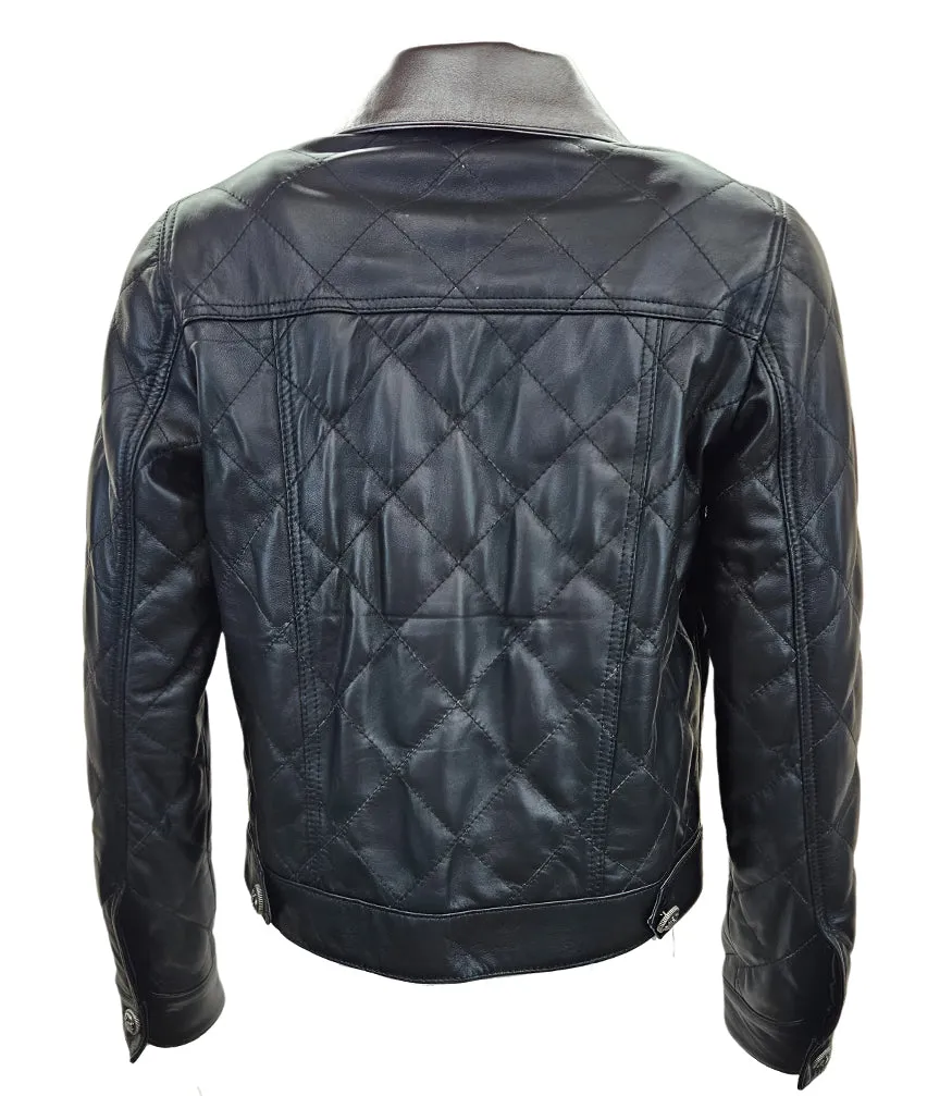 Black/Silver Quilted Leather Jacket