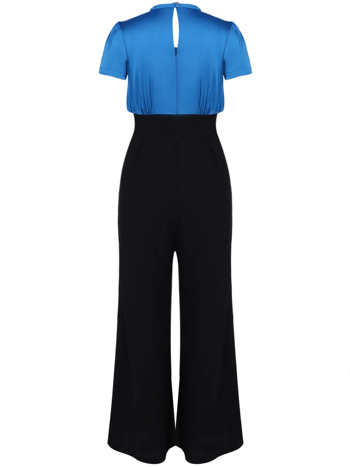 Blue 1930s Solid Lace-up Jumpsuit