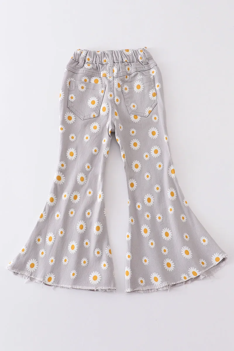 Blue daisy print denim jeans