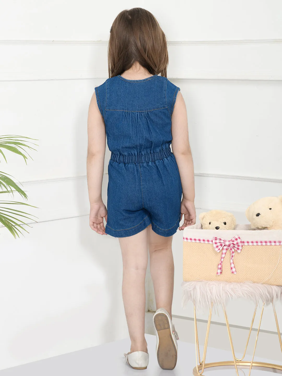 Blue Denim Washed Short Jumpsuit