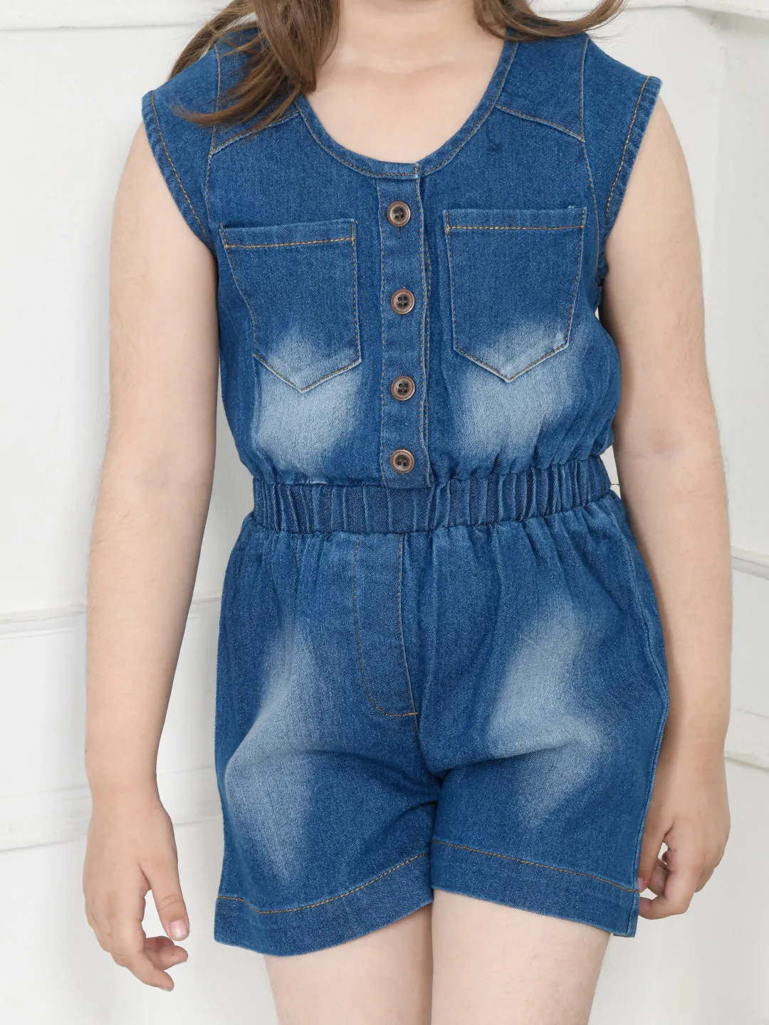 Blue Denim Washed Short Jumpsuit