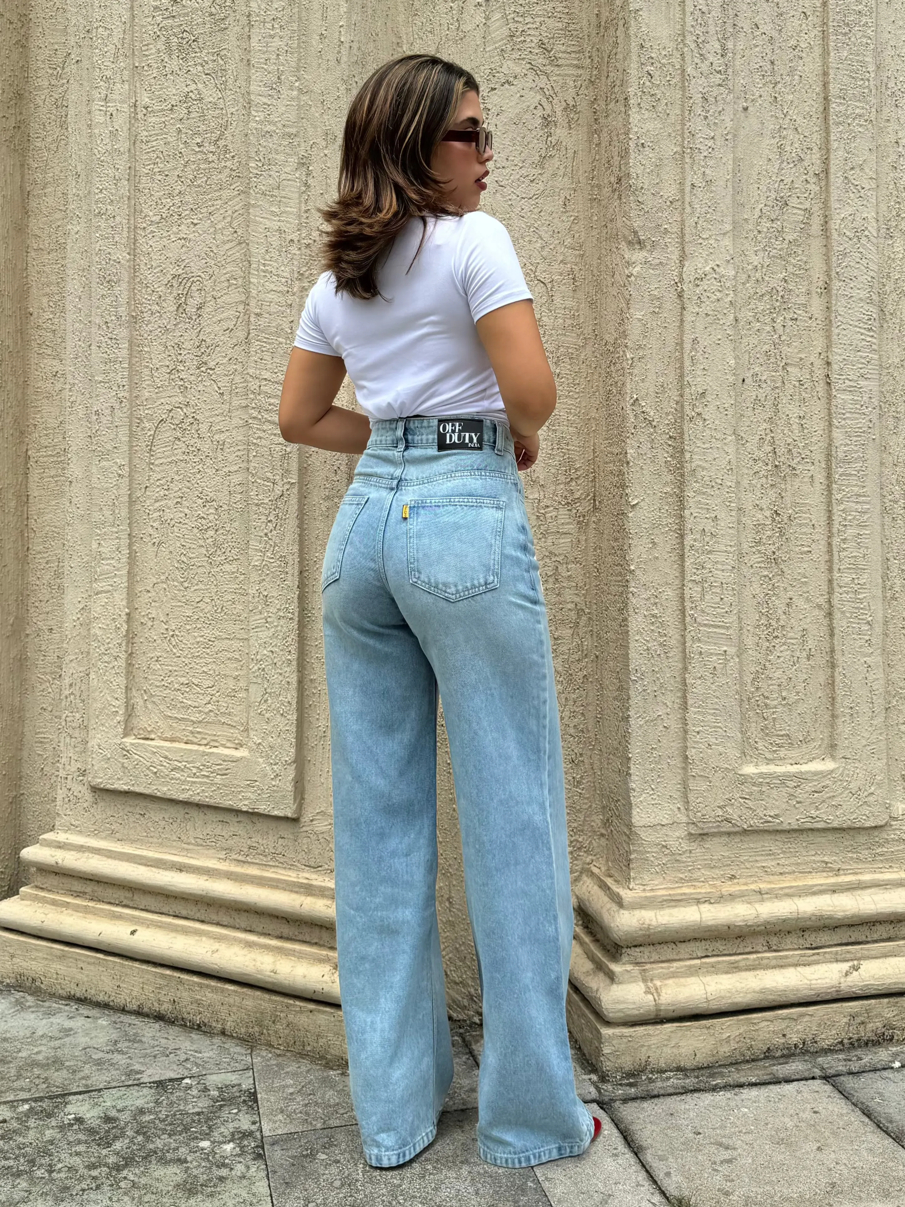 Blue Vintage Yellow Tinted Wide Leg Jeans