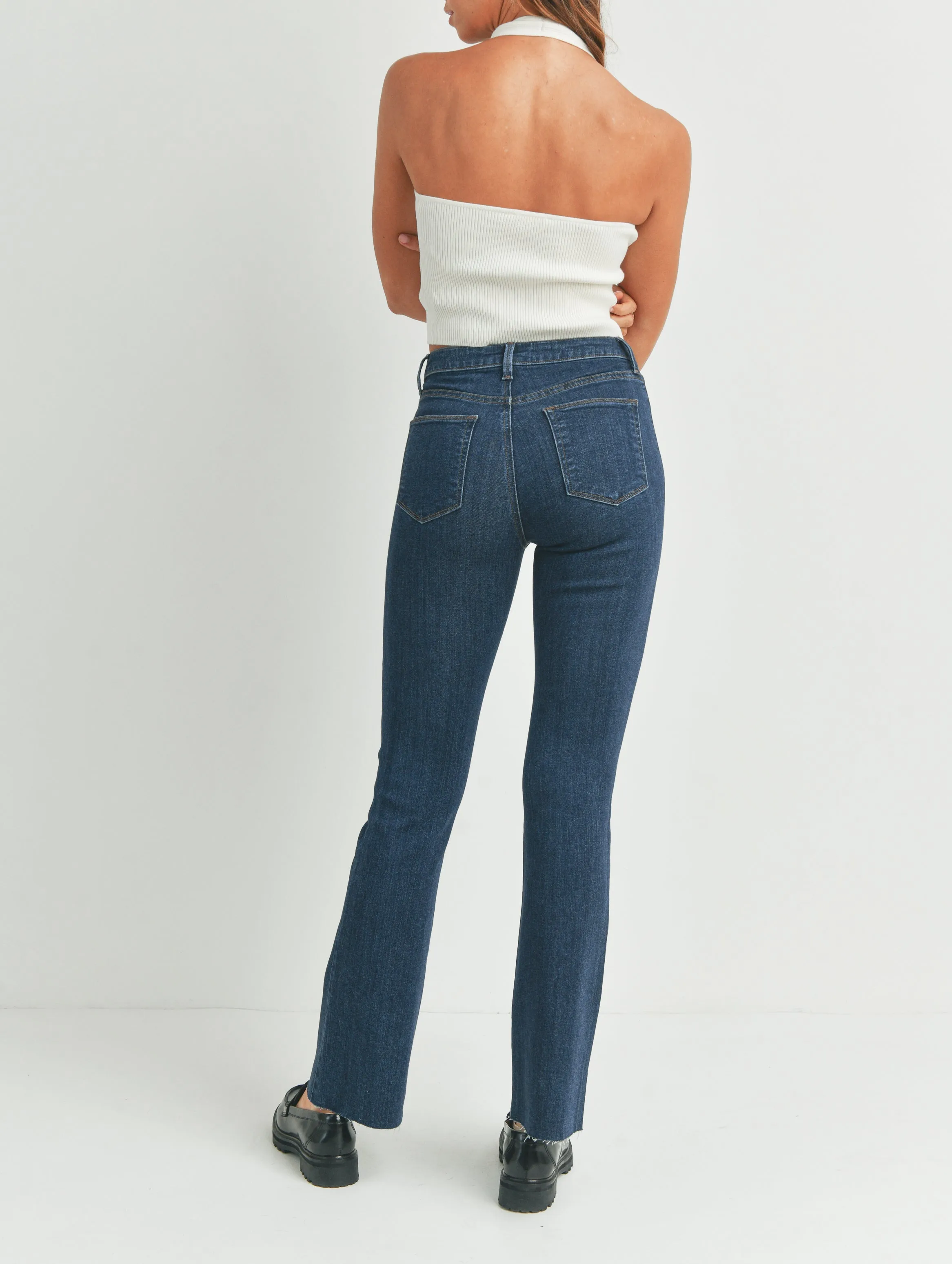 Boot-Ready High Waisted Slim Fit with Scissor Cut Bottom in Dark Wash