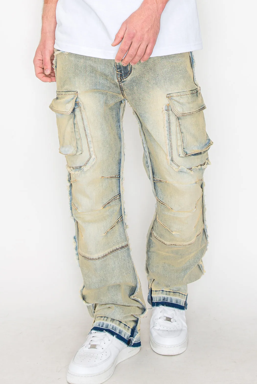 Bootcut Raw Edge Double Cargo Denim Jeans