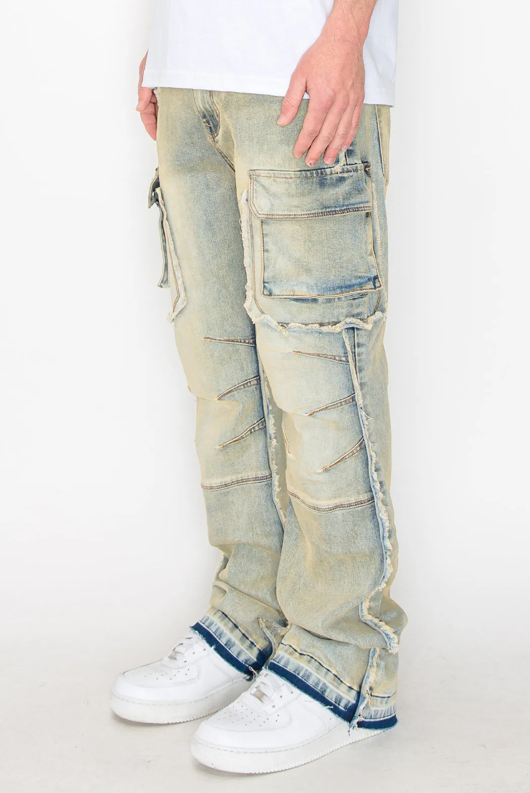 Bootcut Raw Edge Double Cargo Denim Jeans