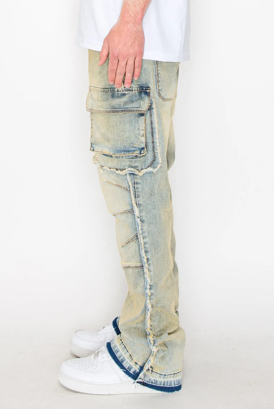 Bootcut Raw Edge Double Cargo Denim Jeans