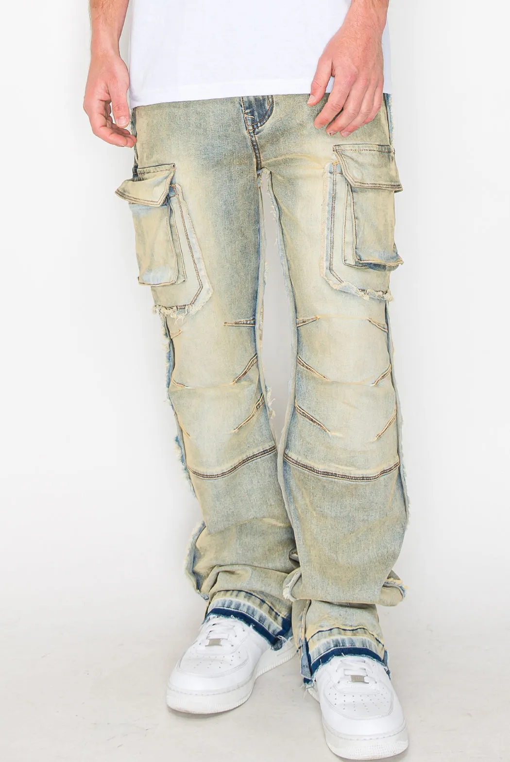 Bootcut Raw Edge Double Cargo Denim Jeans